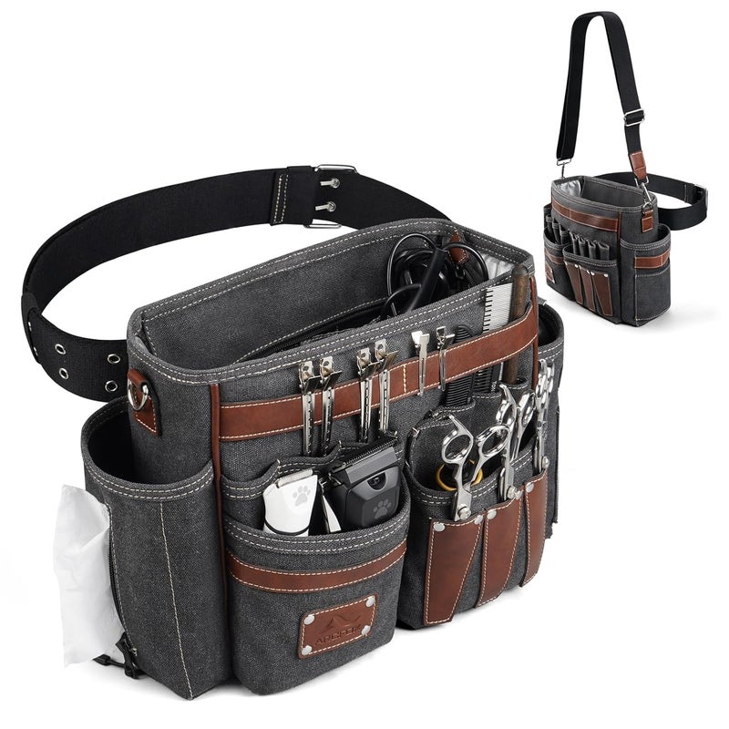 ARCFOX Barber Bag 10.2L, Heat-Insulating Hairstylist Travel Bag with Adjustable Waist Belt & Shoulder Strap, 16oz Canvas and EVA Clipper Shear Case for Razor & Pet Grooming - No Clutter & Easy Access - Image 1